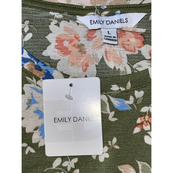 NWT‎ Womens Emily Daniels Green Floral Short Sleeve Tie Front Blouse Size L - Picture 7 of 8